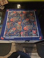 VTG Wamcraft Navy Blue Pink Roses Paisley Bandana Handkerchief 50/50 USA RN14193