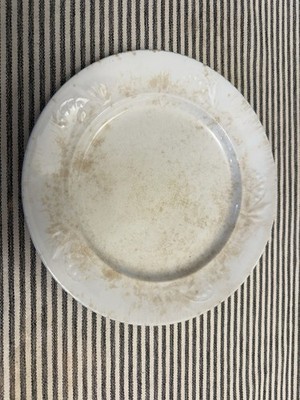 Antique James Edwards Stone China 10  Ironstone Embossed Wheat Dinner Plate