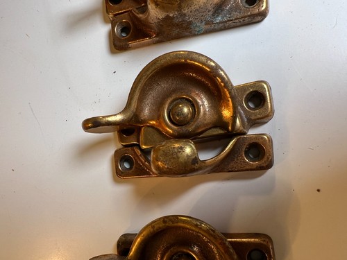 4: Large Vintage " Brass " Gold Sash Window Locks Heavy Duty Latches Crescent - Picture 4 of 21