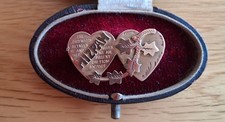 Antique 9ct Gold Double Heart Mizpah Sweetheart Brooch