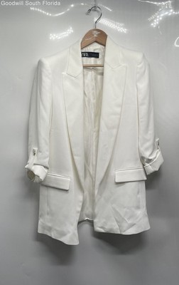 Zara Womens White Long Sleeve Open Front Blazer Jacket Size Small