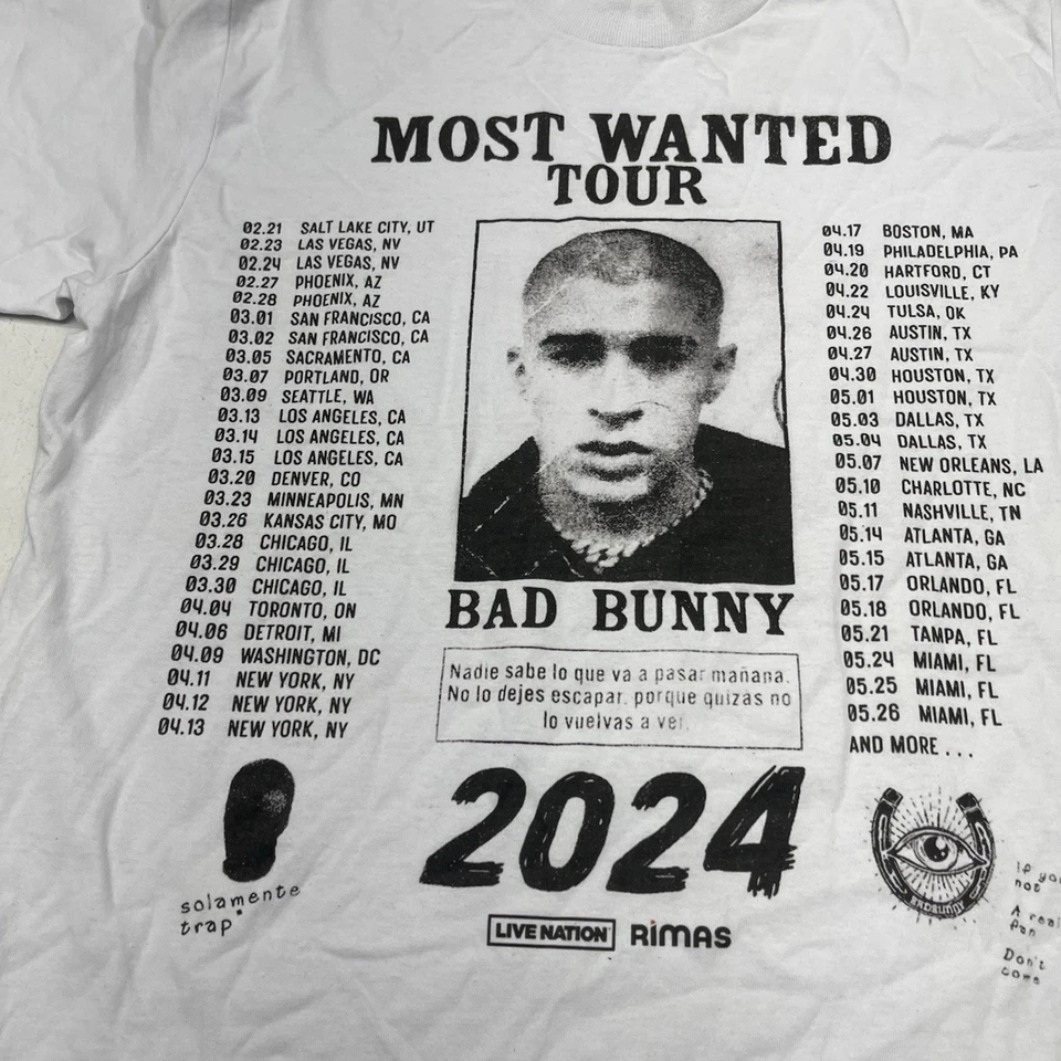Nikita Super Heavy White Bad Bunny Most Wanted 2024 T Shirt Unisex Adults Small - Image 2 of 4