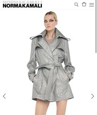 Norma Kamali Double Breasted Trench Mini Silver Animal Print Coat Women's XS NWT