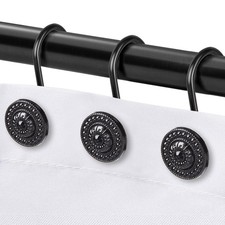 12 PCS Black Shower Curtain Hooks, Rust Proof, Decorative Rings, Metal, Bathroom