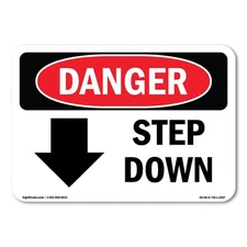Step Down [Down Arrow] ANSI Danger Sign Metal Plastic Decal