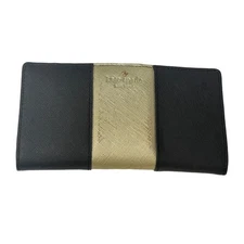 Kate Spade Black & Gold Skinny Slim Leather Women's Designer Wallet 