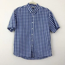 UNTUCKit Mens Short Sleeve Button Shirt Sz L Cotton Gingham Plaid Made USA  Blue