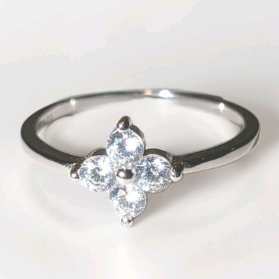 925 Silber 4 Diamanten zierlicher Ring, minimalistischer Lab Grown Diamantring für Sie Gr. 5