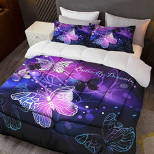 3D Purple Butterfly Bedding Twin Comforter Set Dreamy Butterfly Comforter Set fo