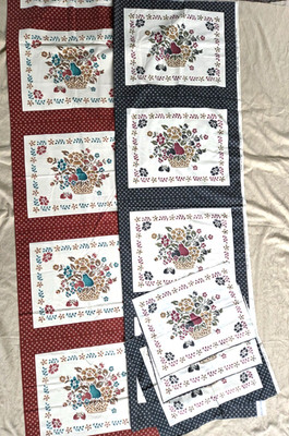 21 Cranston Print Fabric Pillow Panels Flower Baskets in Gray & Rust colors