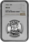 1962 50C Silver Franklin Half Dollar NGC Graded MS 64
