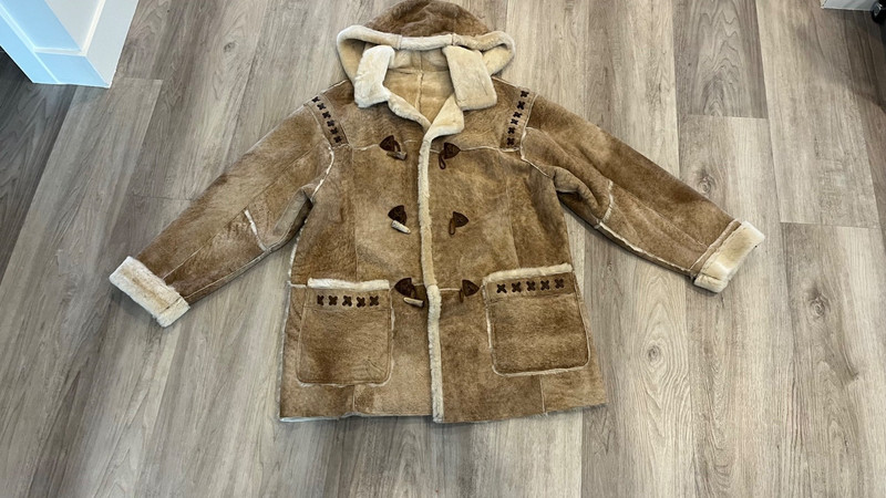 Luxury Overland fur coat - Beige / Brown with Genuine Merino Shearling