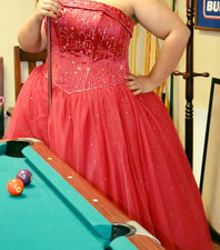 red ball gown, wedding dress