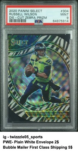 2020 Panini Select #304 Russell Wilson PSA 9 Die-Cut Zebra Prizm