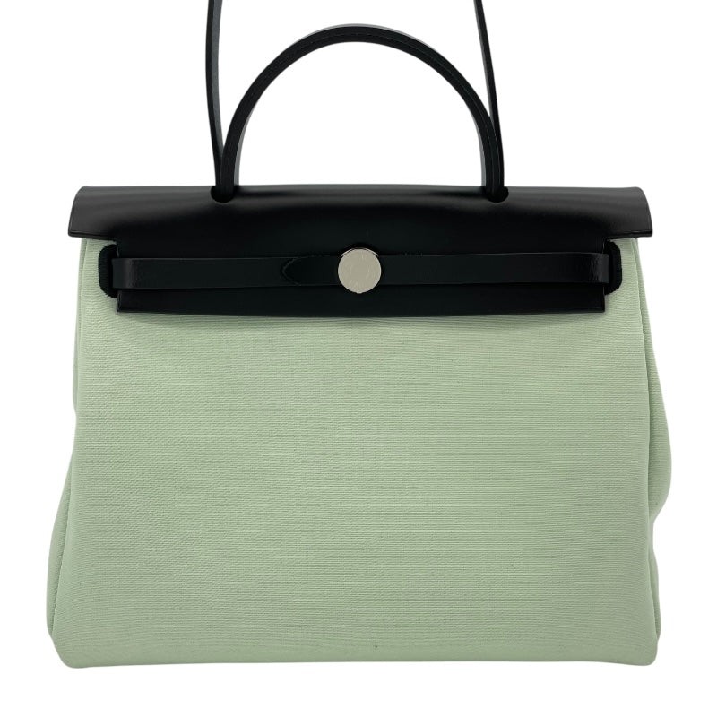 HERMES Herbag Zip PM Rottweil Green Toile Canvas Handbag W Stamp #OKB1657