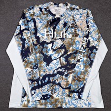 Huk Performance Fishing Shirt Mens Large Blue Camo Long Sleeve Kryptek Camo