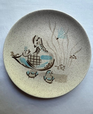 Circa 1950 Red Wing Pottery Bob White Quail Dinner Plate, Small Chip