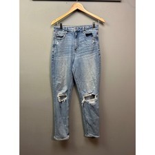 American Eagle Jeans Women 6 Long Blue Curvy Mom Distressed High Rise Stretch