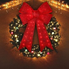 32 inch Red Christmas Bows with LED Lights,72 Led Christmas Tree Decoration W...