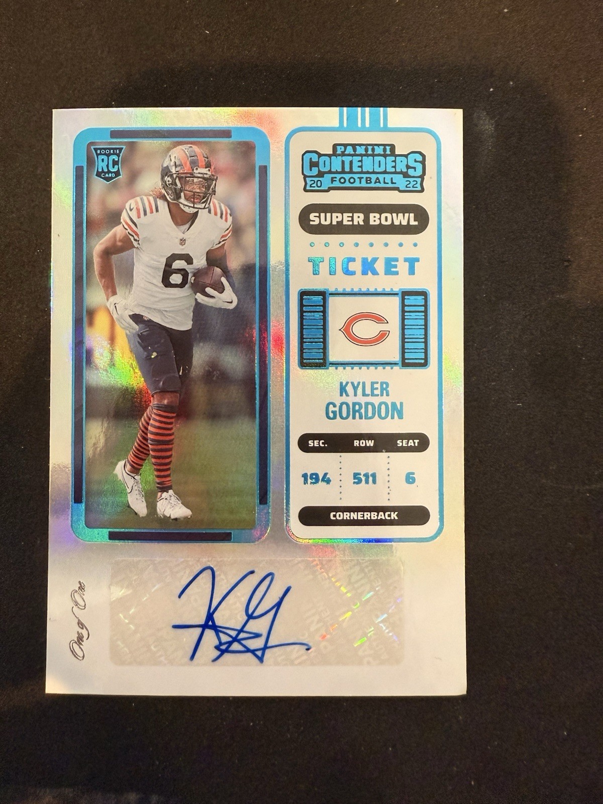 2022 Panini Contenders Kyler Gordon Super Bowl Ticket Auto 1/1 Auto RC