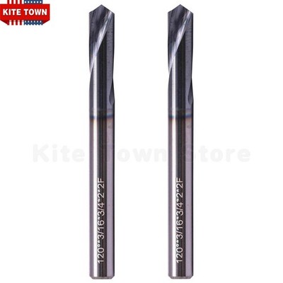 2Pcs 2 Flute 120 Degree 3/16''x3/4''x2'' Solid Carbide Spot Drill - AlTiN Coated