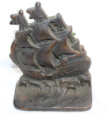 Vintage Cast Iron Single Clipper Ship Bookend Nautical Sailing Boat Bronze Look