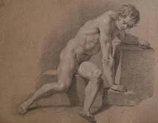 Male nude academic nude study unknown German unique drawing around 1800
