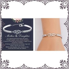 Mother Daughter Bracelet With Card Gift Infinity Heart Pendant Sliver Tone