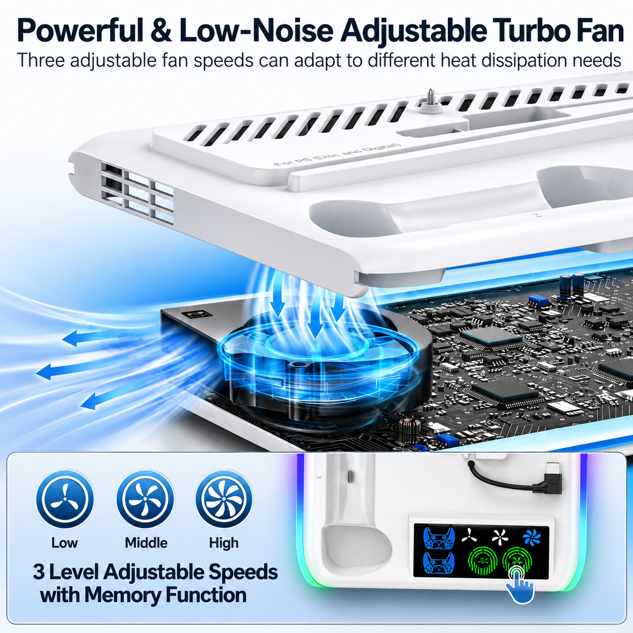 Accessoire PS5 support ventilateur RGB multifonction avec dock manette