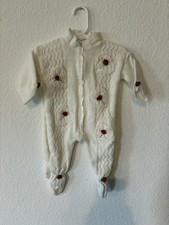 Vintage White Red Baby One-Piece roses Long Sleeve