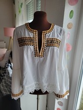 Zara Bluse Boho 70ies Spitze Offwhite Stickereien Gr S W Neu 60euro