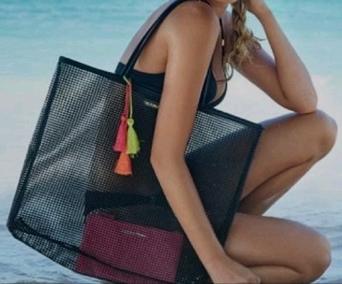 New Victorias Secret LIM ED Mesh Beach Bag With Bikini Bag Travel Shopper Tote