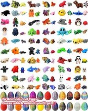 124Pcs 3D Printed Mini Animal Figurines & Easter Eggs Set,Flexible Articulated F