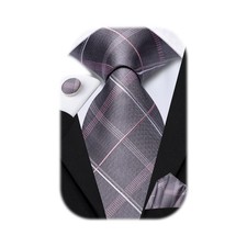 Mens 63inch Extra Long Tie Grey Pink Striped Floral XL Necktie Set for Big Ta...