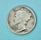 1916. V/FINE.  ++. SILVER MERCURY DIME