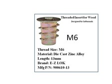 E-Z Lok M6 Flanged Die Cast Zinc Hex-Drive Threaded Insert for Wood 10 Pieces