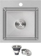 Drop In Bar Sink,15 x 15 Inch Topmount RV 16 Gauge Stainless Steel Single Bowl
