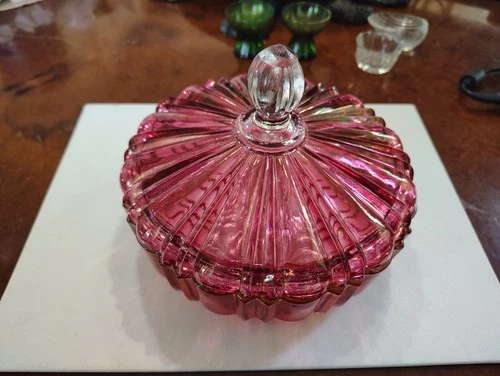 Vintage Anchor Hocking Candy Dish Old Cafe Red Cranberry Glass with Lid