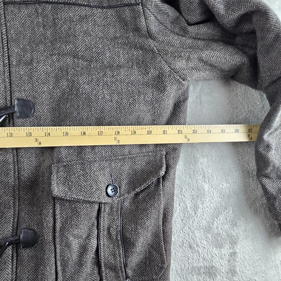 G By Guess Jacket Mens XL Brown Herringbone Wool Blend Full Zip Toggle Military - Image 3 of 4