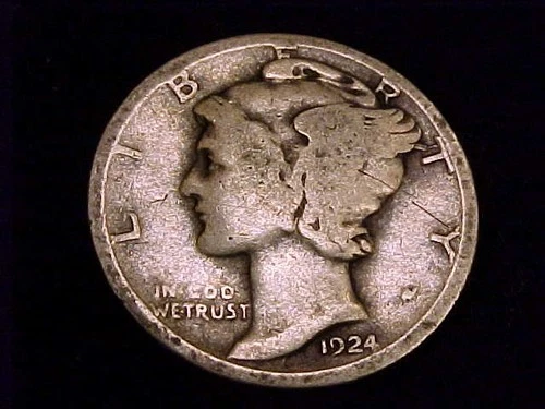 1924-D  Mercury Dime, About Good Grade.