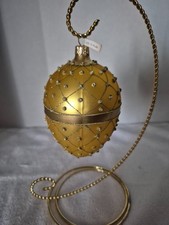 Jeweled Glass Egg Christmas ornament Gold with Sparkling glitter and Rhinestones