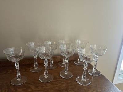 Libbey Rock Sharpe Buckingham Cut Glass Stem 6.5'' Champagne Martini Sherbet 9pcs