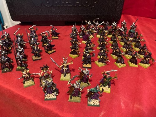 Painted  Army Warhammer Fantasy Battle Dark Elf Elves Army 60 Figures with Case - Picture 1 of 10