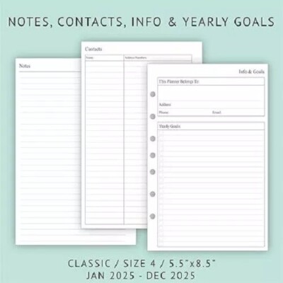 2025 Weekly & Monthly Planner Refill, 5-1/2'' x 8-1/2'', Runs from January 2025 to
