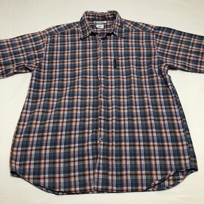 Columbia Sportswear Linen Short Sleeve Plaid  Shirt Multi Color Large Nice