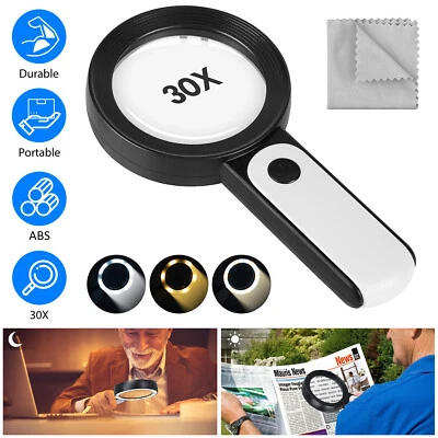 18LED Lupe Leselupe mit Licht Beleuchtung 30 Fach Vergrößerungsglas Juwelierlupe