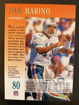 1994 Pro Line Live Football Card #80 Dan Marino Miami Dolphins | eBay