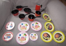 vtg Enamelware Enamel Ware Child Kid Pretend Play Pots Pans Plates Kitchen