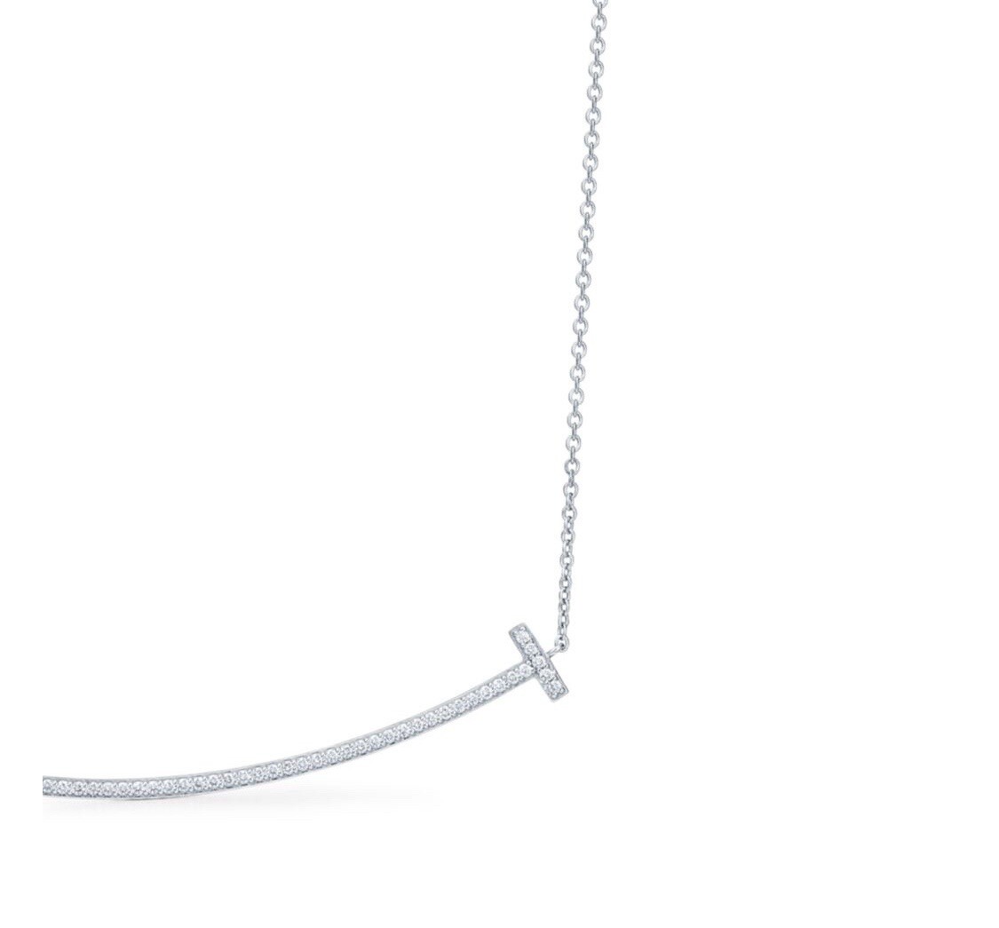 Tiffany & Co 18kt White Gold T Smile Pendant with Diamonds Large