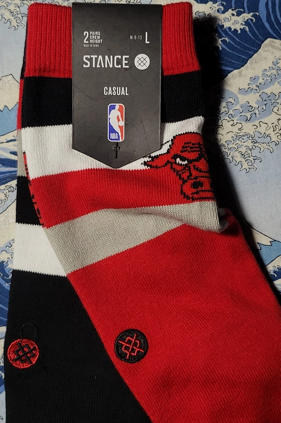 Stance Men's Cotton Crew Socks NBA Chicago Bulls 2-Pack Large UK 8.5 -12.5 43-47